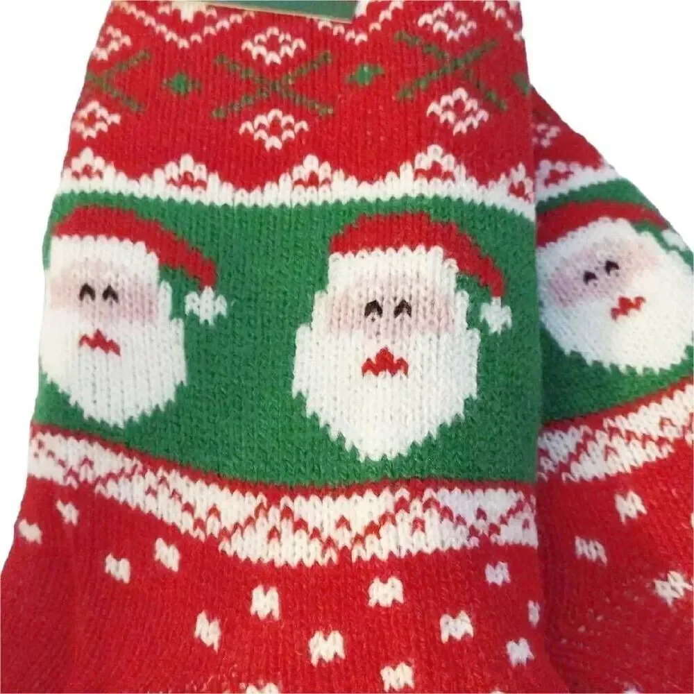 Happy Holidays Festive Santa Knitted Sherpa Lined Bootie Socks NWT